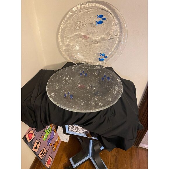 Original Vetro Glass Italian Art Glass "Fish" Serving Platters (Pair) | Empoli, - Picture 9 of 12